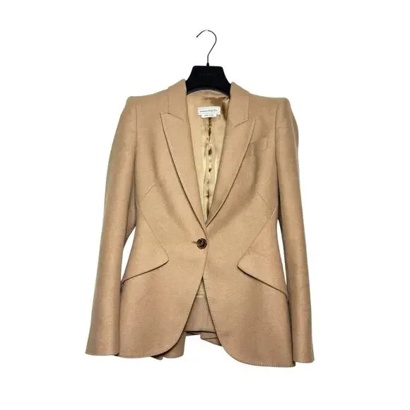 Alexander McQueen $2,450 Camel Hair Peplum Blazer Size XS 38 IT 0-2 US - Picture 4 of 11